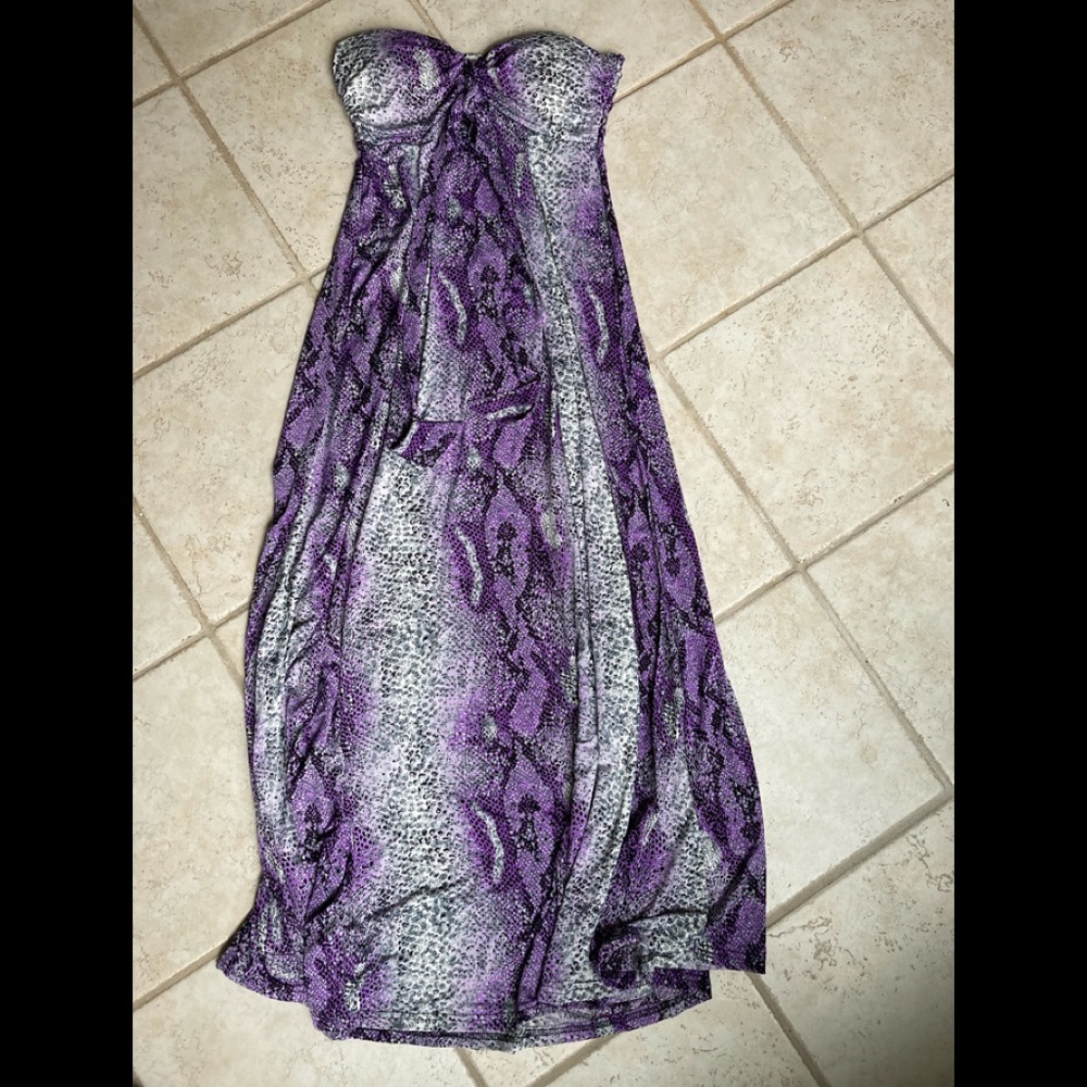 purple snakeskin halter dress- bought at purpleology. Halter straps
